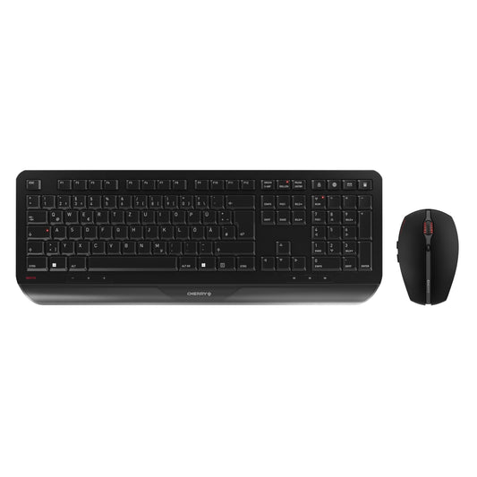 CHERRY GENTIX Desktop, wireless keyboard and mouse set, German layout (QWERTZ), 2.4 GHz radio, integrated wrist rest, symmetrical mouse, black - JD-7000DE-2