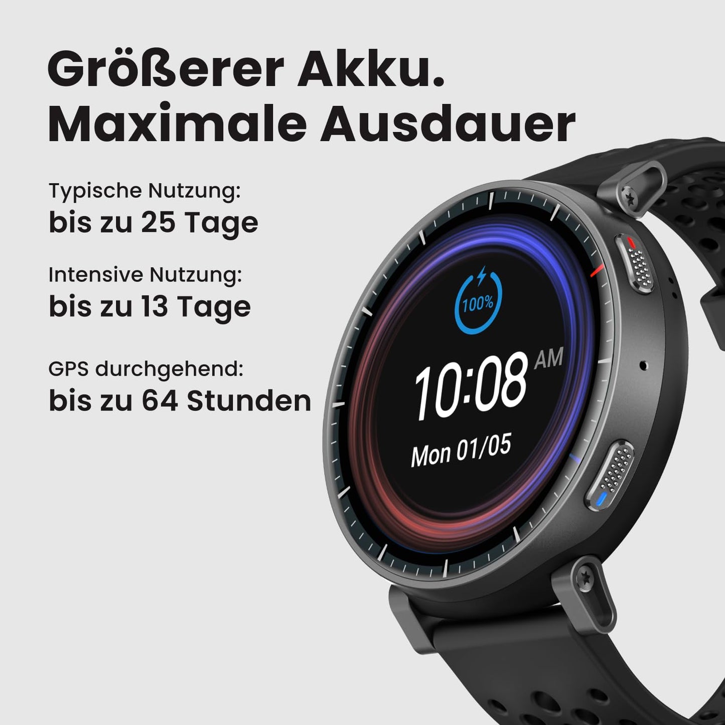 Amazfit Active Max 48mm Smartwatch 1.5" AMOLED display, 25 days battery, offline maps, NFC, GPS, 4GB memory, 170+ sports modes, 5 ATM water protection, heart rate & sleep tracking for Android & iPhone