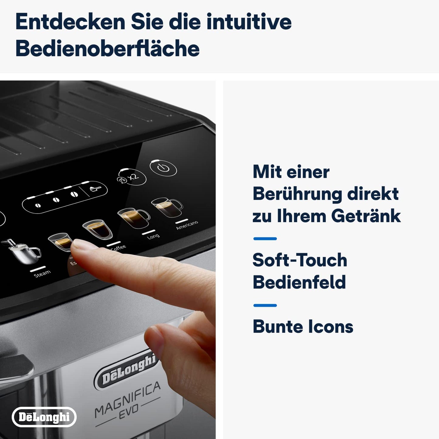 De’Longhi Magnifica Evo - Perfetto fully automatic coffee machine with classic milk frother, 4 one-touch drinks, cappuccino, espresso coffee machine, soft-touch control panel, silver (ECAM292.33.SB)