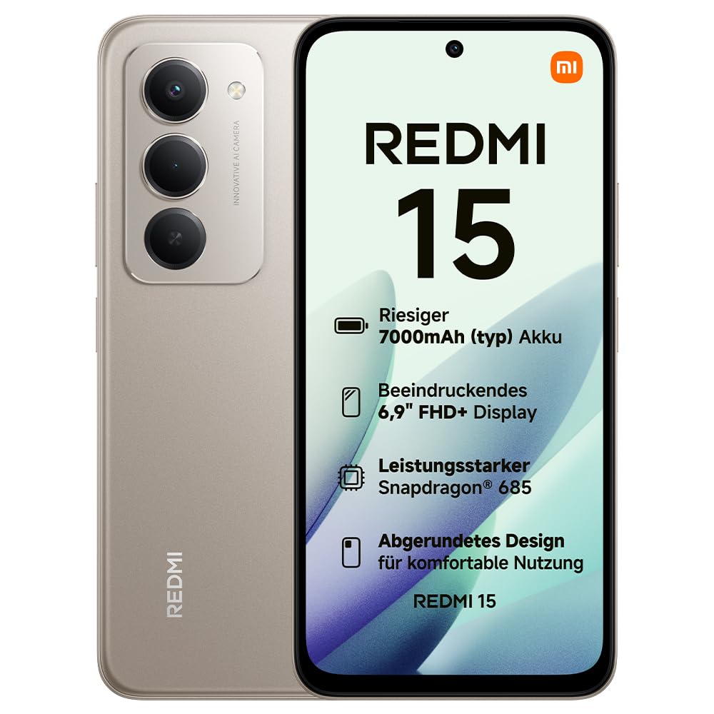 XIAOMI Redmi 15, smartphone 8+256GB, mobile phone with Android, 6.9" FHD+ 144Hz DotDisplay, Snapdragon 685, 50MP AI dual camera, 7000mAh battery, Titan Gray - MZB0MFWEU