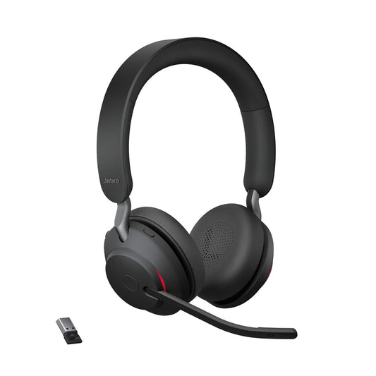 Jabra Evolve2 65 Wireless PC Headset – Noise Canceling UC Certified Stereo Headphones with Long-Lasting Battery – USB-A Bluetooth Adapter – Black - 26599-989-999