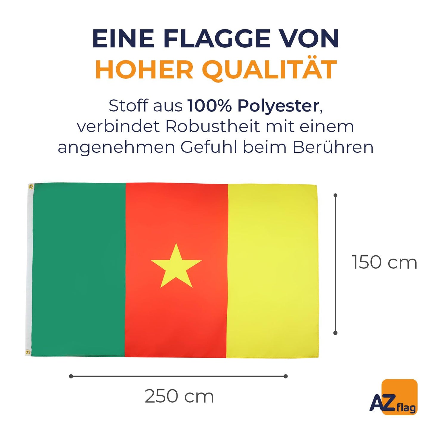 AZ FLAG - Cameroon flag - 250x150 cm - Cameroonian large flag 100% polyester with brass eyelets - 300g - K_36