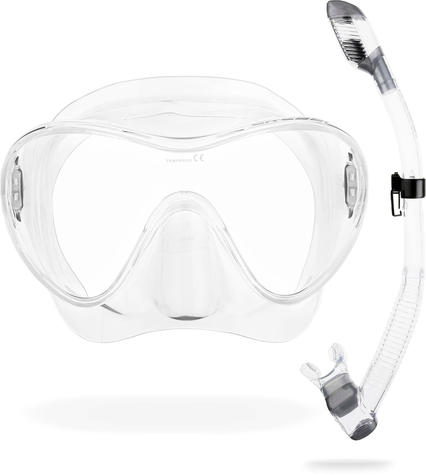 Cressi frameless diving mask F1 - fog-free glass lens, diving goggles - ergonomic silicone edge, snorkel mask - dry snorkel & snorkel set - transparent - combo set - YDS280000