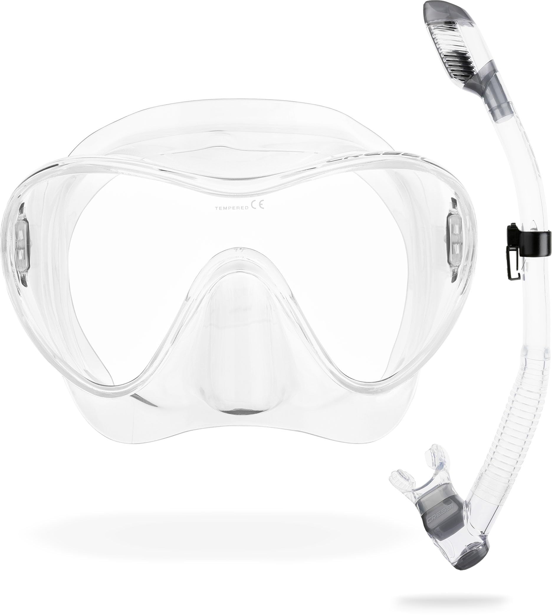 Cressi frameless diving mask F1 - fog-free glass lens, diving goggles - ergonomic silicone edge, snorkel mask - dry snorkel & snorkel set - transparent - combo set - YDS280000