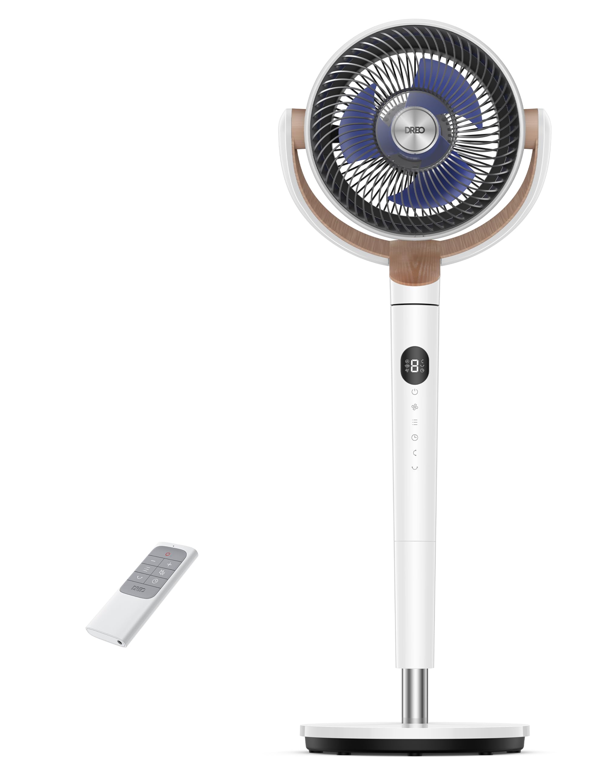 DREO 23dB quiet pedestal fan, 120°+120° omni-directional oscillating fan, 27M wind distance, 1615 m³/h air volume Real turbo air circulator fans, 89-102cm height 3 modes 8-speed - DR-HPF002