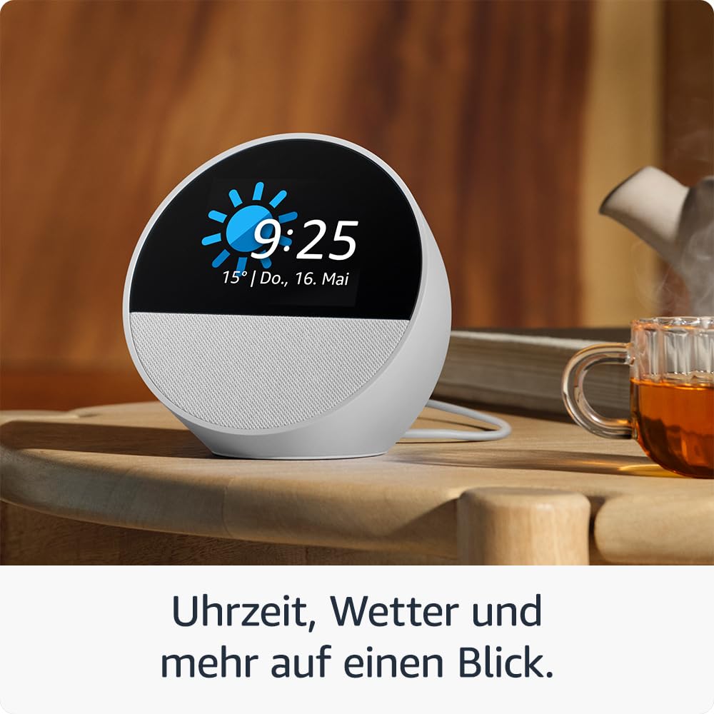 Certified and refurbished Amazon Echo Spot (2024), smart alarm clock with rich sound and Alexa, black - BV84J9
