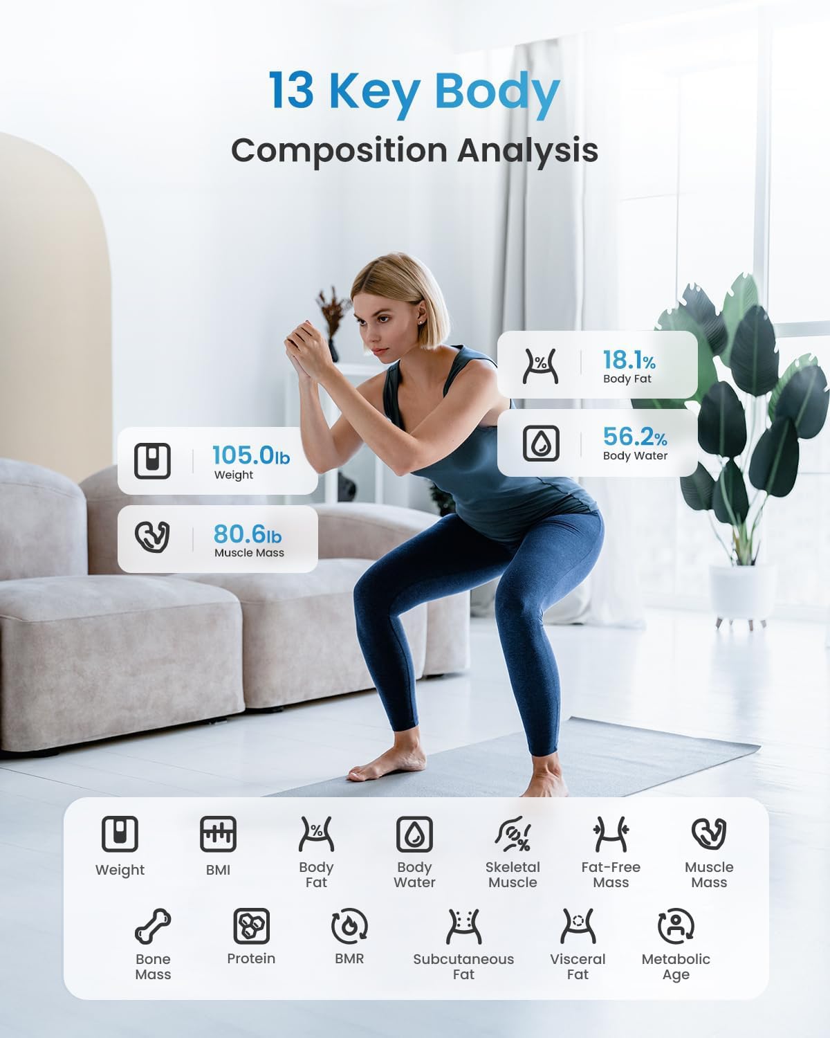 RENPHO Cântare de persoană Cântar de grăsime corporală Digital cu aplicație, Bluetooth - ES-CS20M-RD