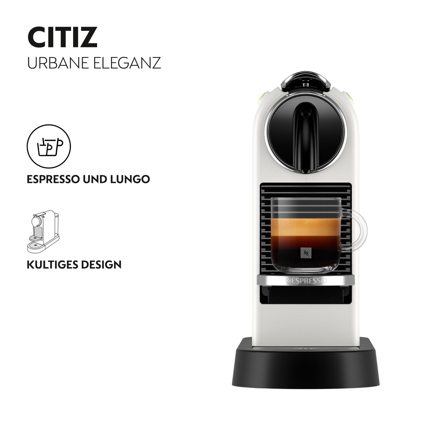 Nespresso De'Longhi EN167.W Citiz coffee capsule machine, high pressure pump and ideal heat control without Aeroccino (milk frother), energy saving function, 1260W, 37.4 x 11.9 x 25.5 cm, cream white
