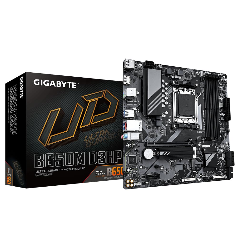 Placa de bază GIGABYTE B650M D3HP - Seria AMD Ryzen 9000, VRM cu 5+2+2 faze, până la 7600 MHz DDR5 (OC), 2xPCIe 4.0 M.2, LAN 2,5 GbE, USB 3.2 Gen 1