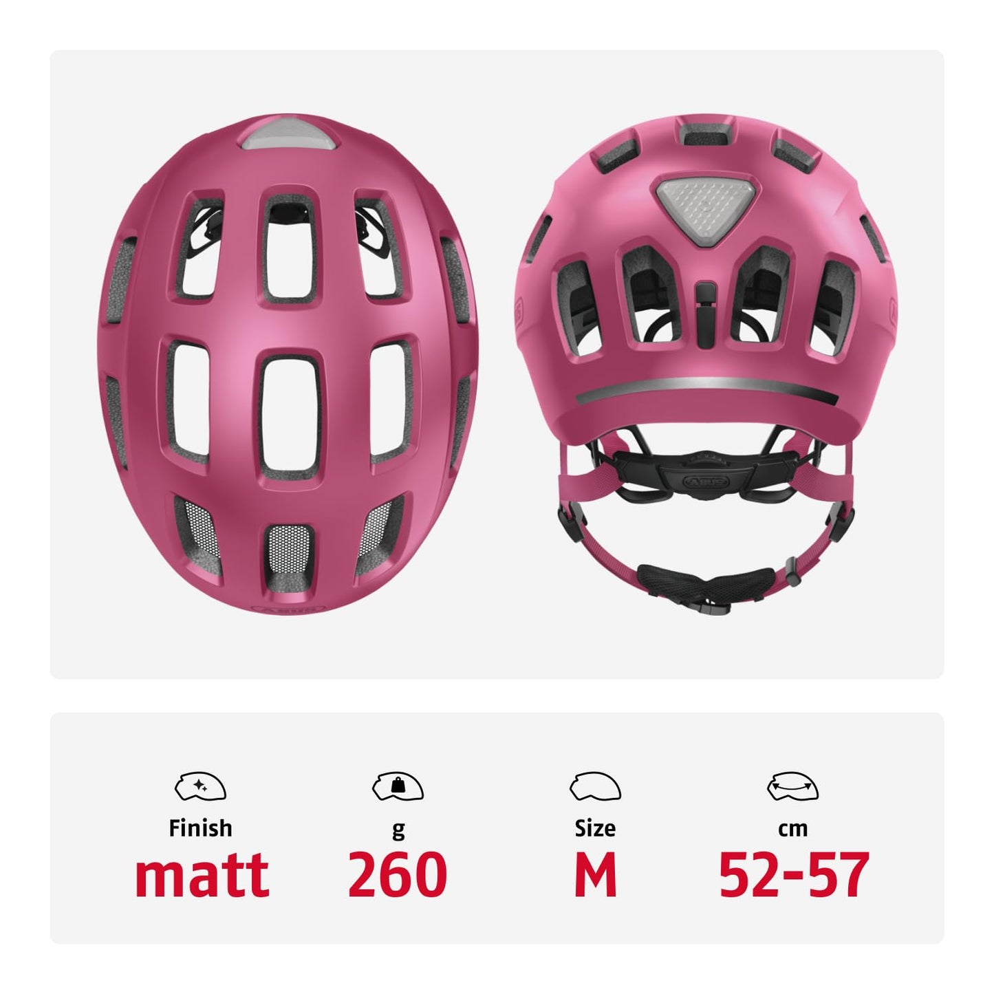 ABUS Youn-I 2.0 bicycle helmet - with light for children, teenagers and young adults - for girls and boys - mono red, size M - 45224