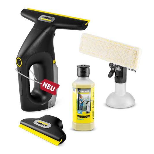 KÄRCHER Battery Window Vacuum WV 3 Comfort Precision+ Black, battery life: 35 min., XXL dirty water tank: 200 ml, 2 suction nozzles, adjustable spray bottle with microfiber cleaning pad. - 1.633-698.0