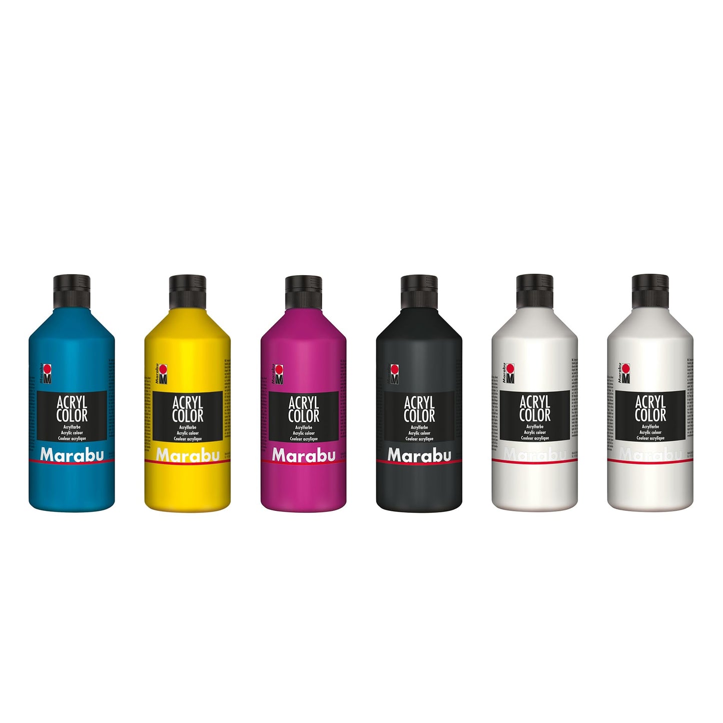 Marabu Acryl Color Big Pack, 6 x 500 ml, creamy water-based acrylic paint, quick-drying, lightfast, waterproof, for application with a brush and sponge on canvas, paper and wood - DY10283560