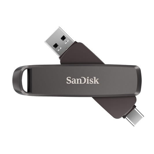SANDISK Extreme PRO DUAL Drive 512 GB, flash drive 2-in-1 USB Type-A and USB Type-C, read up to 1000 MB/s, automatic backup, file management metal housing, black - SDDDE1-512G-G46