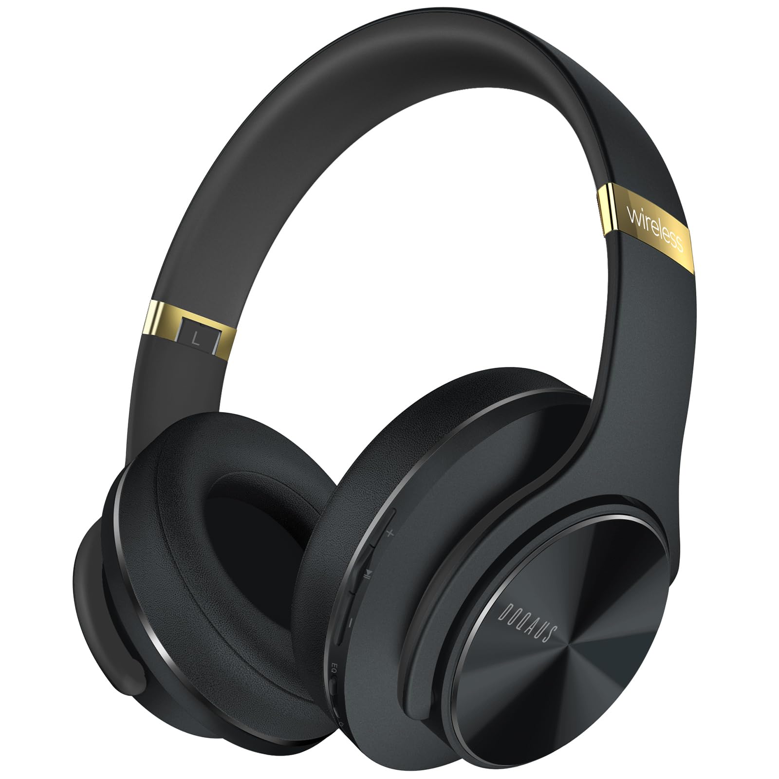 DOQAUS Wireless Bluetooth Headphones, Up to 90 Hours HiFi Stereo Headphones Over Ear with 3 EQ Modes, Bluetooth Headset with Microphone & Soft Ear Pads for Travel/Office/Mobile Phone/PC Black & Gold - Care1