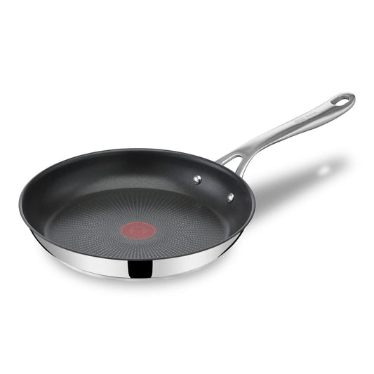 Tefal Jamie Oliver Cook's Direct On frying pan 24 cm, induction pan, non-stick coating, thermal signal at ideal frying temperature, oven safe, stainless steel pan, riveted handle, E3040444