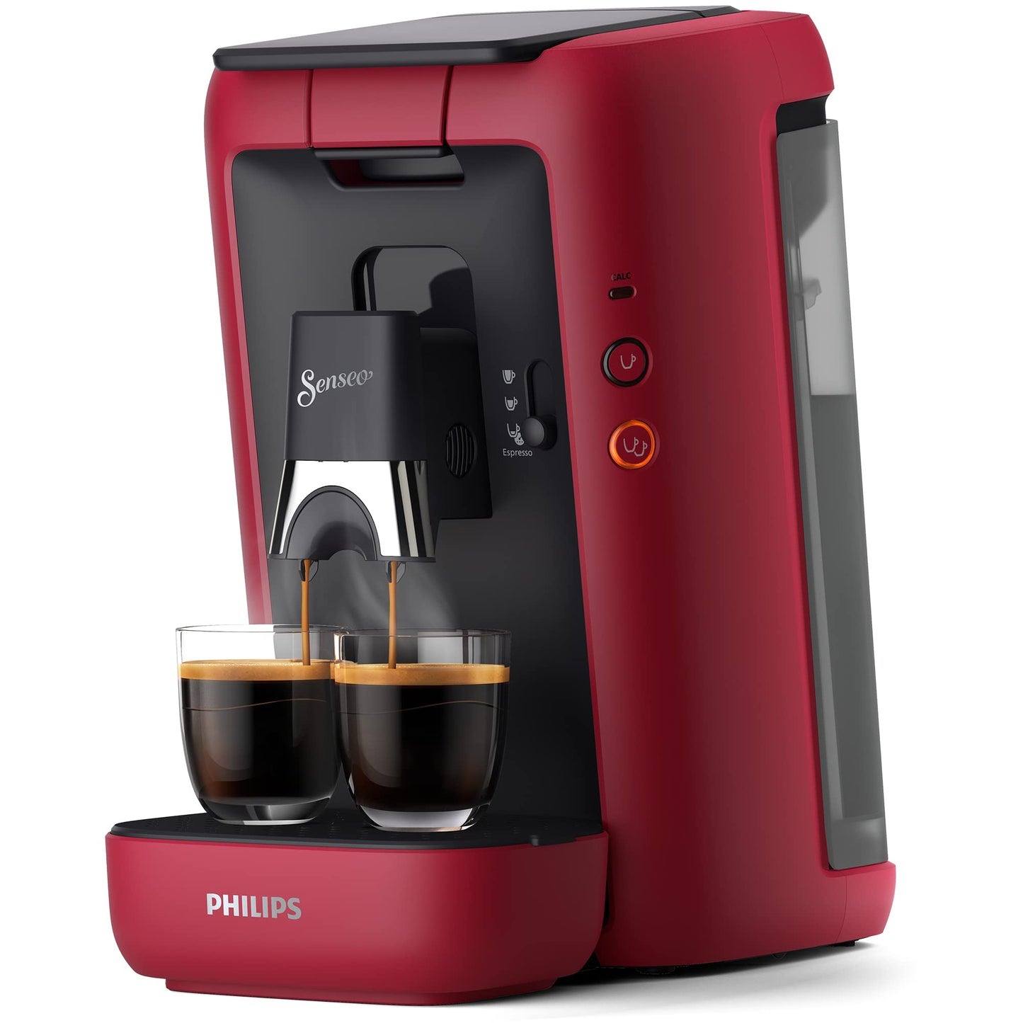 PHILIPS Senseo Maestro coffee pad machine with coffee strength selection and memo function, 1.2 liter water container, green product, color: red (CSA260/90)