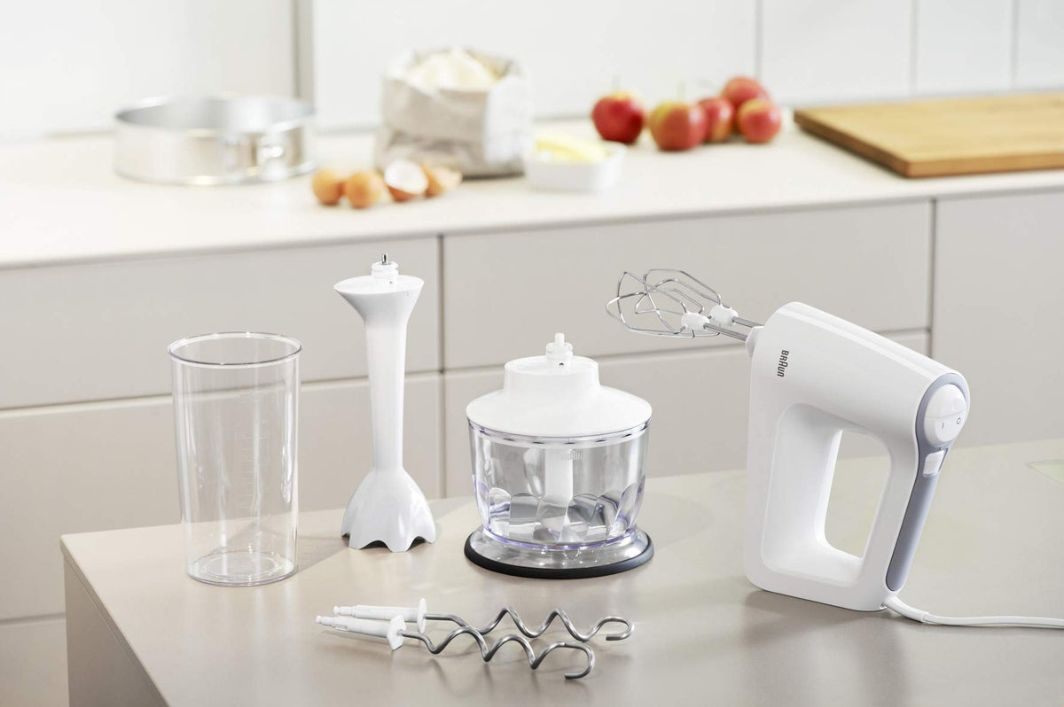 Braun MultiMix 3 - Hand Mixer 500W Whisk + Dough Hooks 5 Speeds + Turbo - HM3135WH