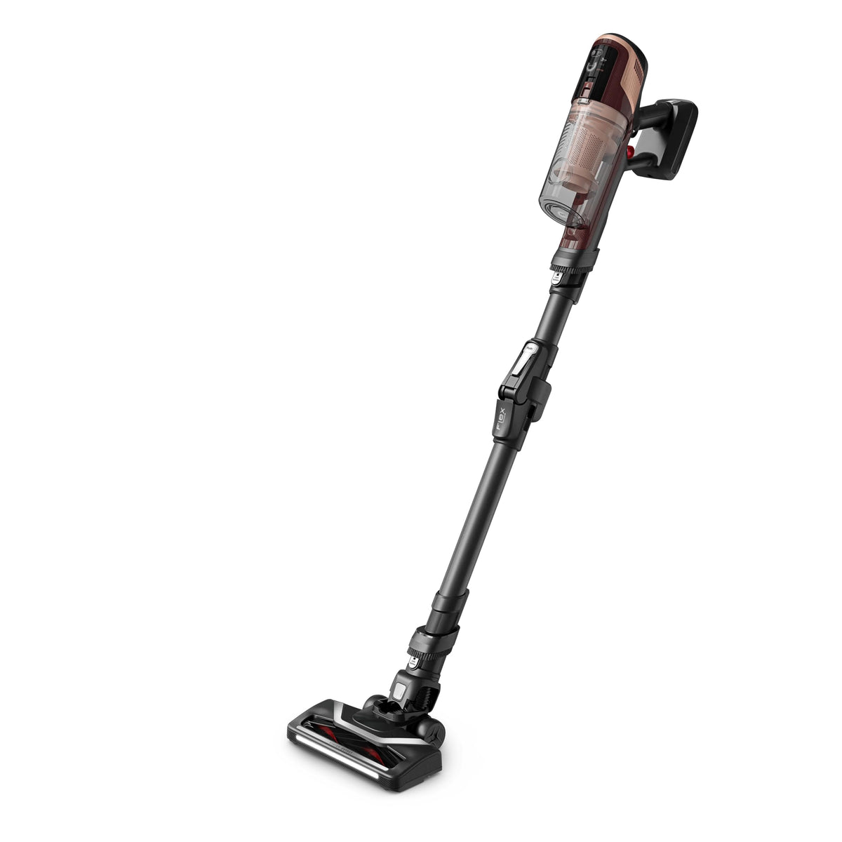 Rowenta X-Pert 6.80 Flex cordless vacuum cleaner, powerful 100 AW, long runtime up to 60 minutes, LED nozzle, handheld vacuum only 1.4 kg, includes pet hair accessories, wine red/black, RH6495E0