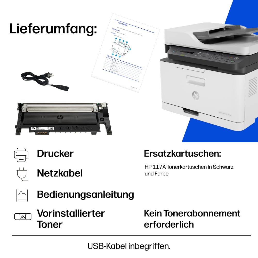 HP Color Laser MFP 179fwg multifunction color laser printer, print, copy, scan, fax, automatic document feeder, Wi-Fi, Ethernet, USB, Smart App - 6HU09A
