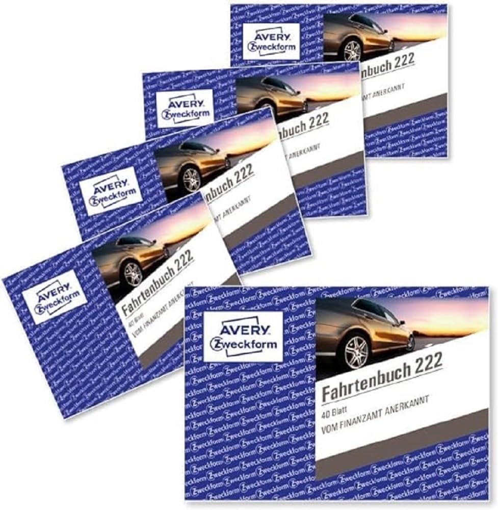 AVERY Zweckform 222-5 softcover car logbook (tax office recognized, DIN A6 landscape 148x105mm, 112 pages | 385 trips, Germany & Austria, delimitation of private/business trips) pack of 5