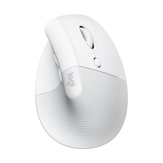 Logitech Lift Vertical Ergonomic Mouse, Wireless, Bluetooth or Logi Bolt USB Receiver, Quiet Clicks, 4 Buttons, Compatible with Windows/macOS/iPadOS, Laptop, PC - White - 910-006475