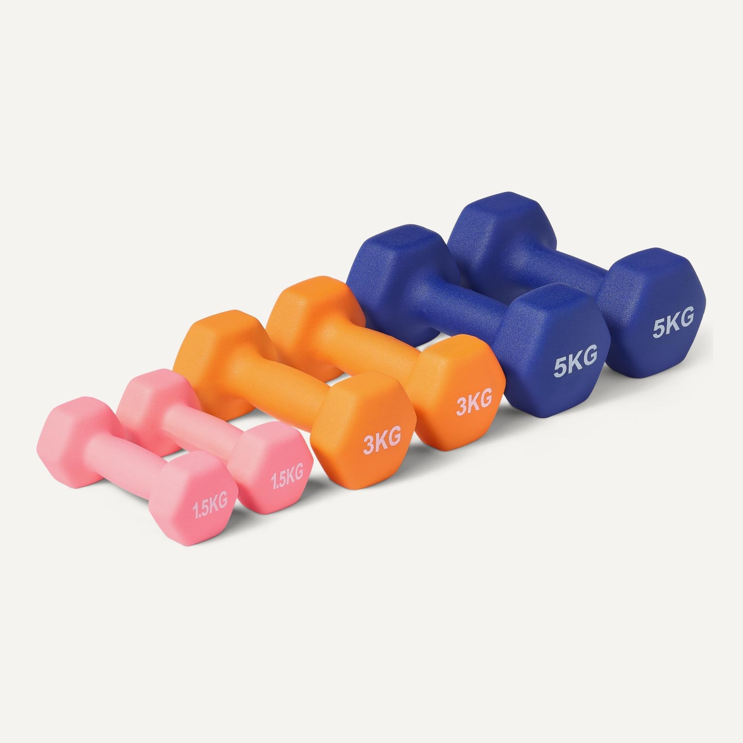 Amazon Basics Neoprene Dumbbell Weights Set with Stand, 1.5, 3, 5 kg Pairs - GND019