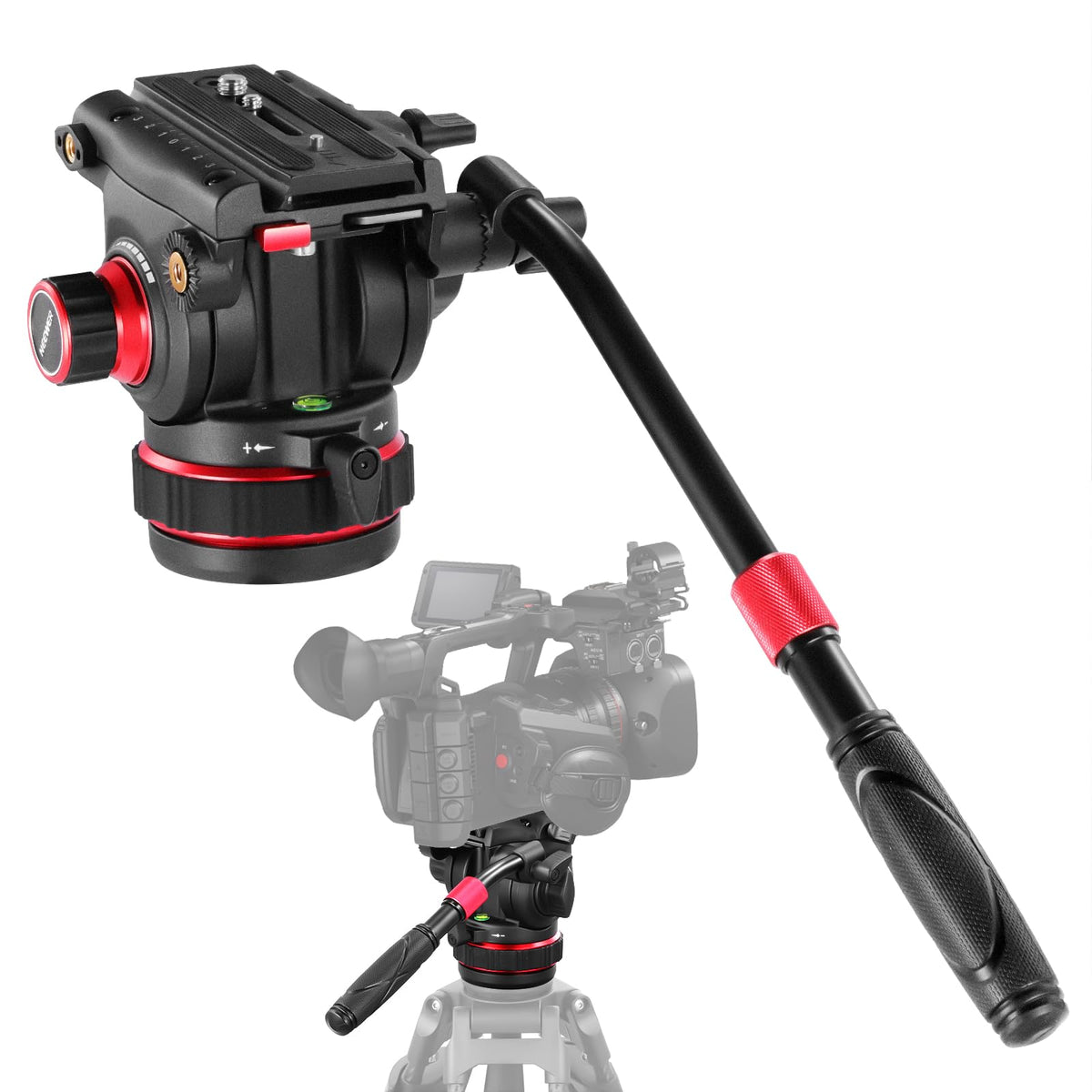 NEEWER Stativ video de înaltă capacitate cu cap fluid, cu ajustare continuă a amortizării de înclinare/întoarcere, placă de schimb rapid, compatibil cu gimbalurile DJI RS, bază cu diametru de 75mm, capacitate maximă de încărcare 22lb, GM006