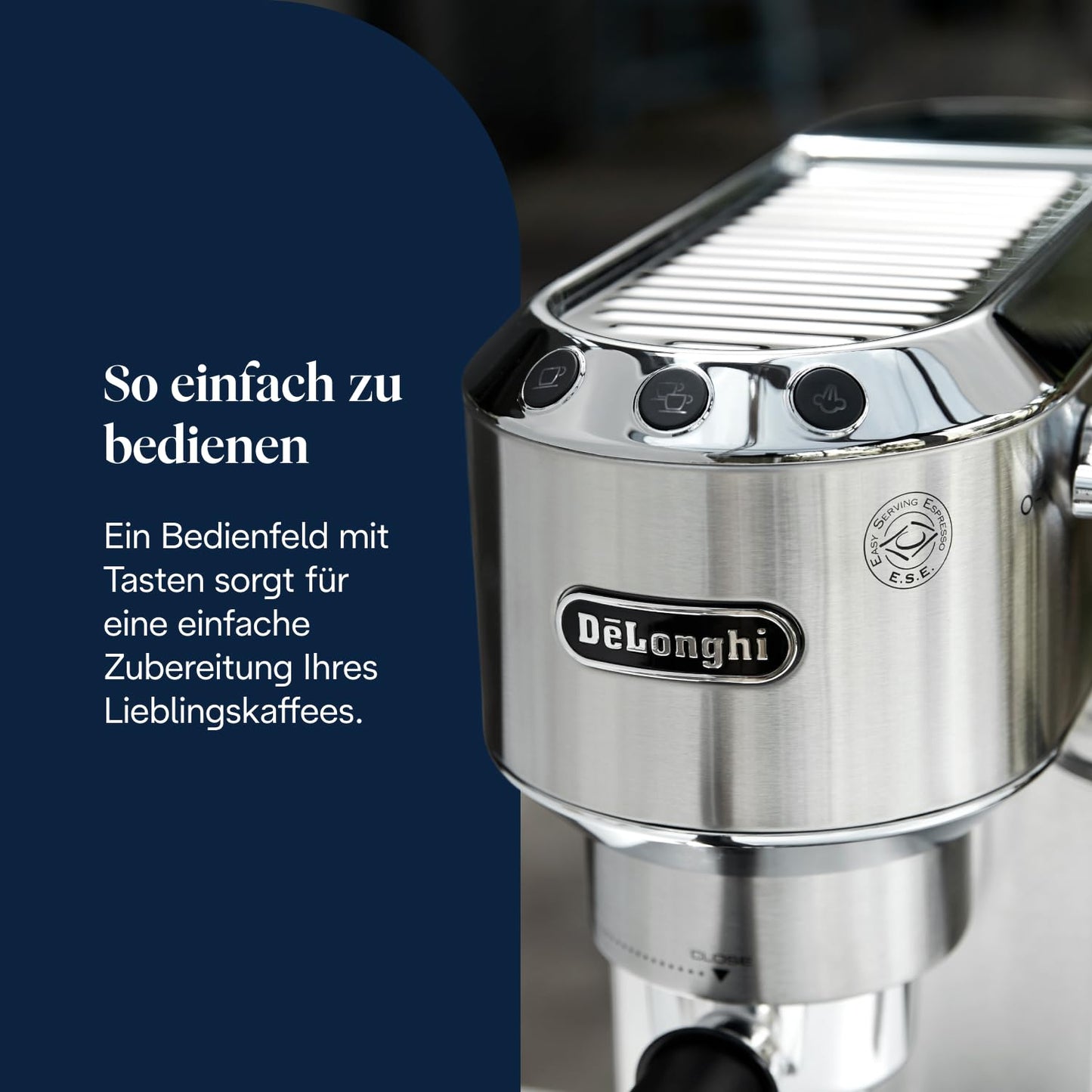 De'Longhi Dedica Style - Perfetto compact portafilter machine espresso machine with buttons, manual milk frother for espresso and cappuccino, ESE pad suitable, 15cm wide, metal (EC685.M) - 0132106324