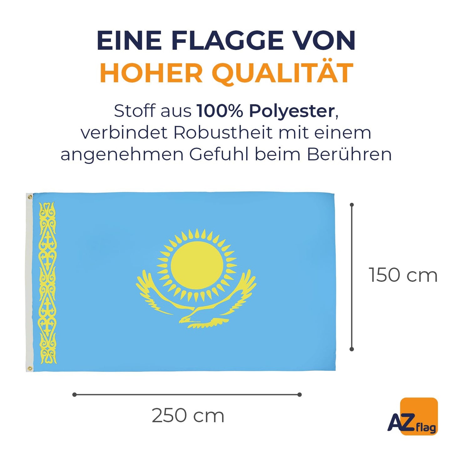 AZ FLAG - Kazakhstan flag - 250x150 cm - Republic of Kazakhstan Large flag 100% polyester with brass eyelets - 300g - K_108