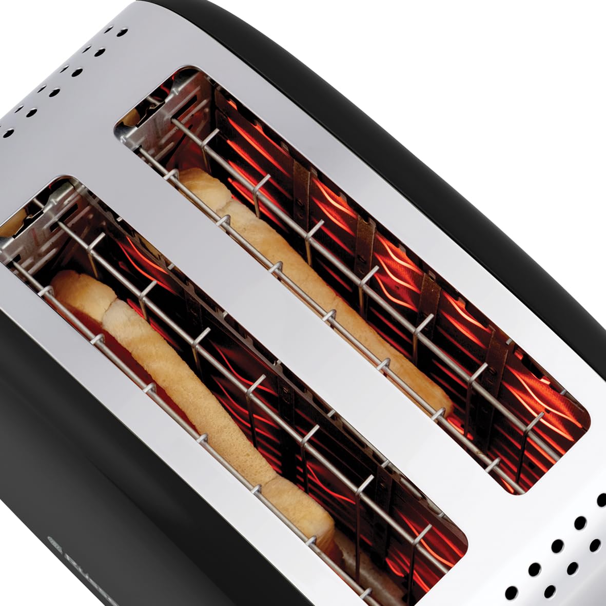 Russell Hobbs Toaster [for 2 slices] Colours Plus Stainless Steel Black (extra wide toast slots, includes bun warmer, 6 browning levels + defrost function, Lift & Look feature, 1600W) 26550-56