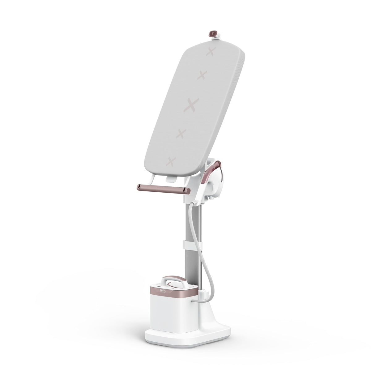 Tefal IXEO Vision All-in-One, aparat de aburire, cu tablă multifuncțională, eliberare de abur de până la 80 g/min, șoc de abur de 200 g/min, tehnologie LED integrată, bază detașabilă, Alb/Roz scorțișoară, QT1811E0