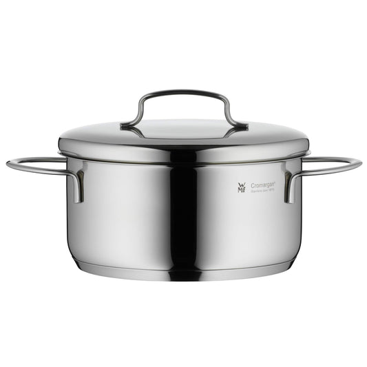 WMF mini oală de gătit mică 16cm, capac metalic, oală de prăjit inducție volum 1.5l, oală 16cm, oțel inoxidabil Cromargan lustruit, stivuibilă, pentru porții mici, gospodării individuale - 716766040
