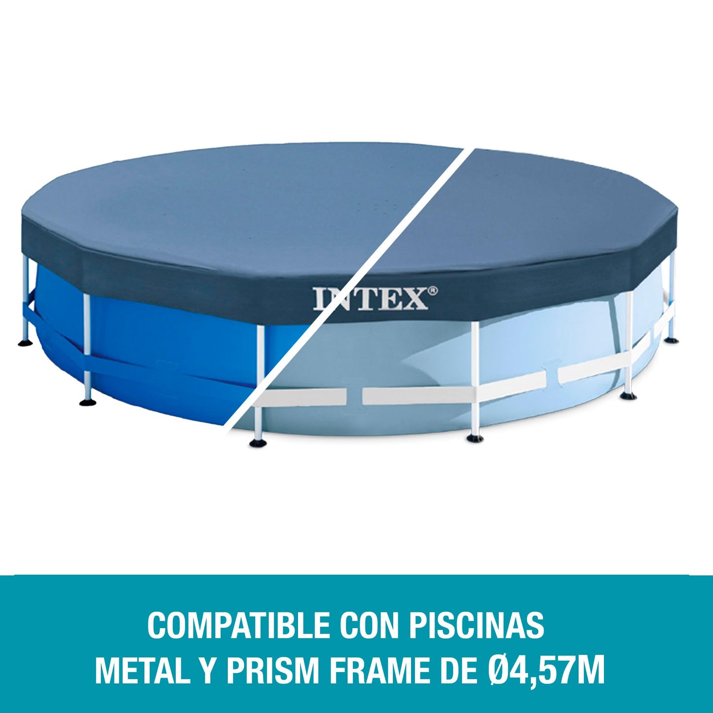 INTEX pool cover round diameter 457 cm for frame pools, winter tarpaulin, summer tarpaulin - easy to assemble, blue (28032)