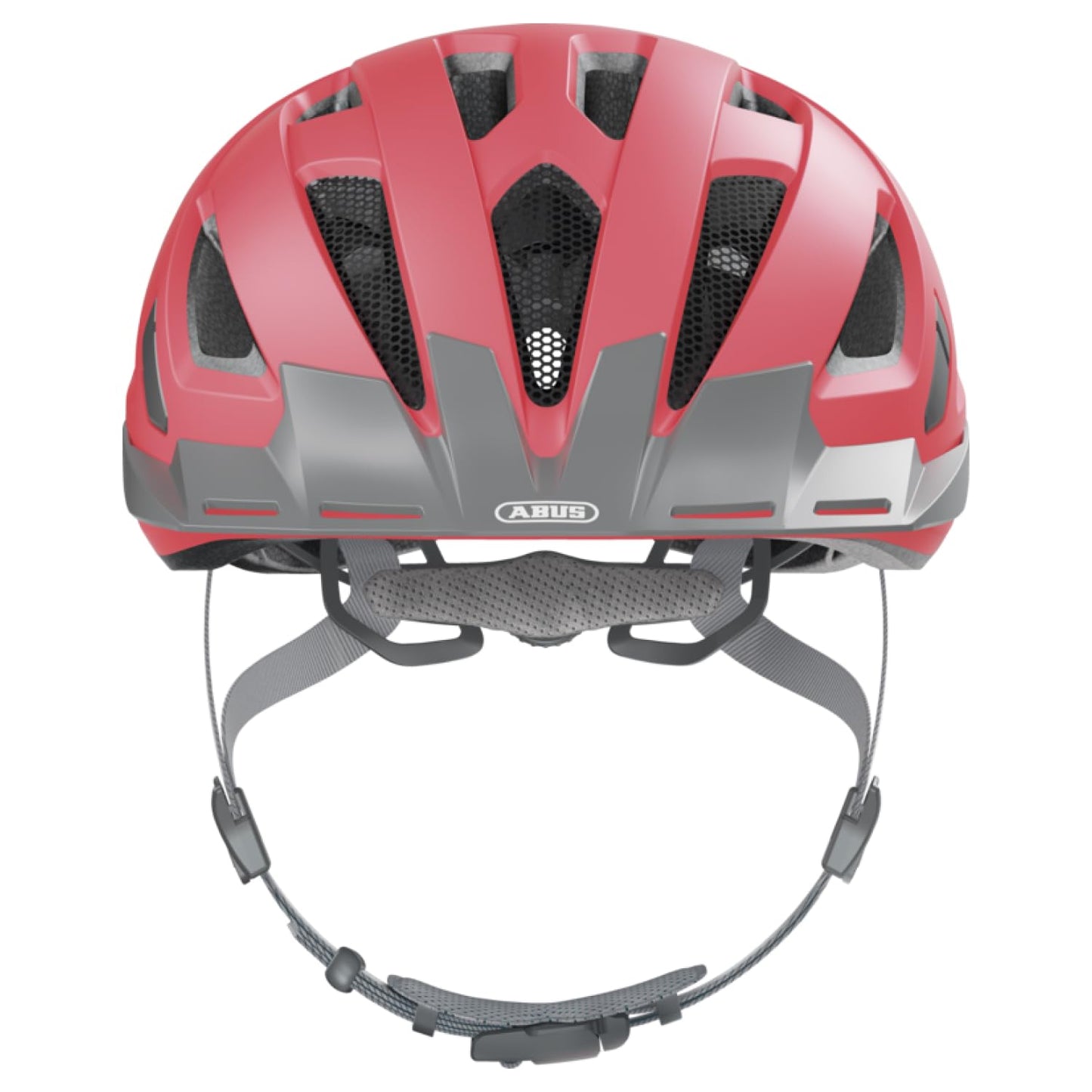 ABUS City Helmet Urban-I 3.0 - Bicycle Helmet with Rear Light, Peak and Magnetic Closure - for Men and Women - Coral, Size L (56-61 cm) - 88639