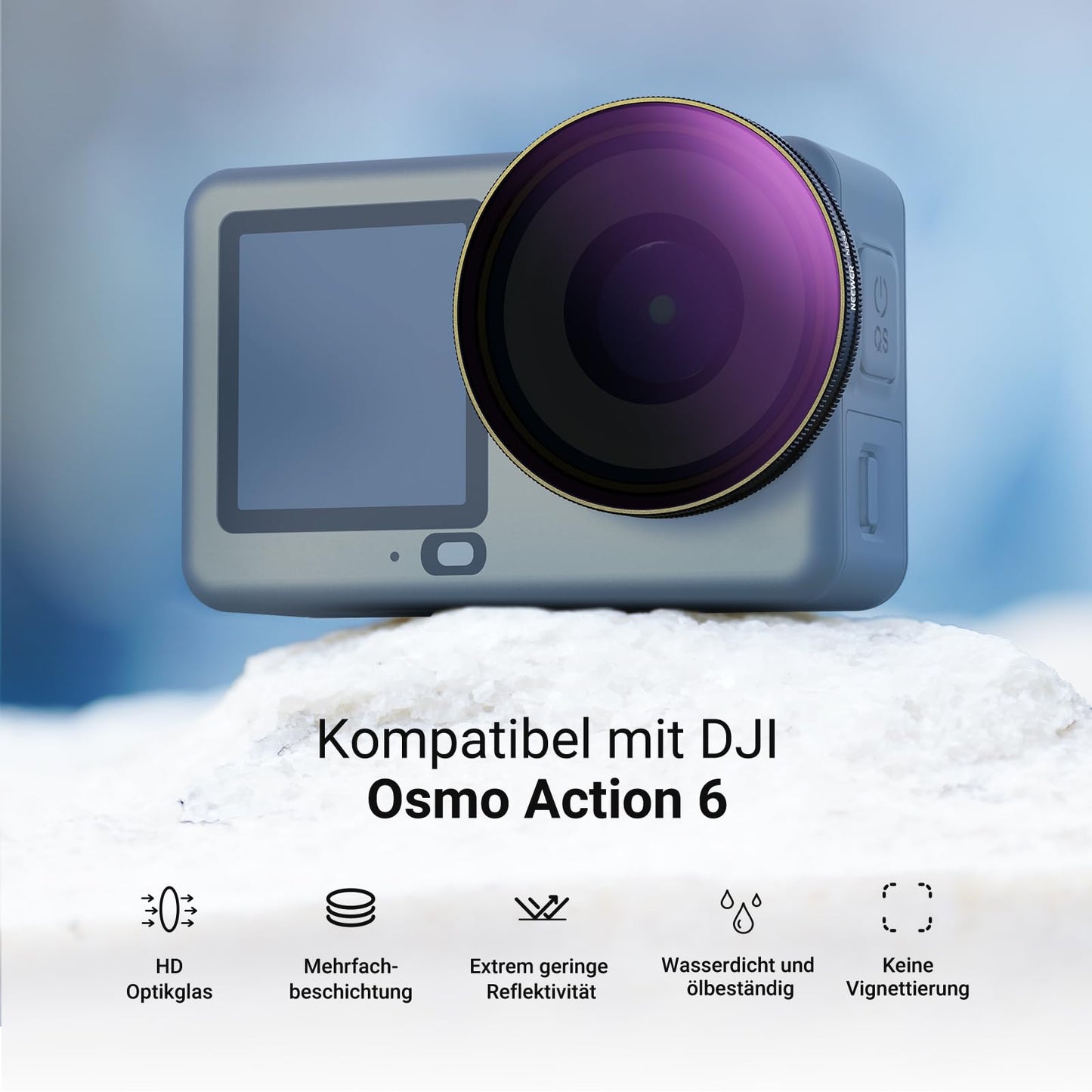 NEEWER CPL + ND Filter Set Compatible with DJI Osmo Action 6 only, ND8/16/32/64/1000 Adjustable circular polarizing filter gray filter, screw-on multi-coated HD Action Cam photo accessories, FL-B2 - 10107806