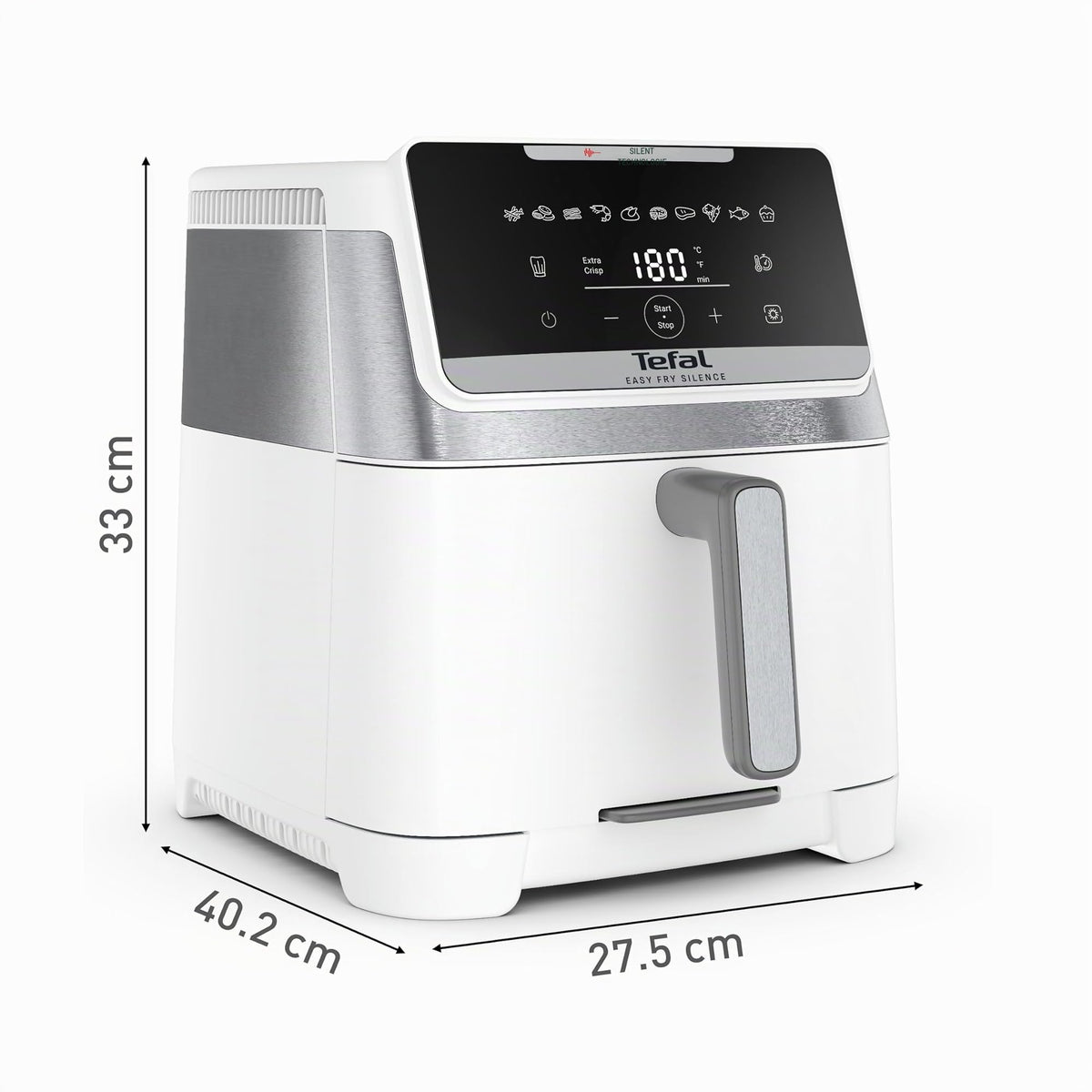 Tefal Easy Fry Silence Air Fryer, 7 L capacity, Silent technology, 10 preset programs, up to 8 servings, removable front element, white, EY8421E0