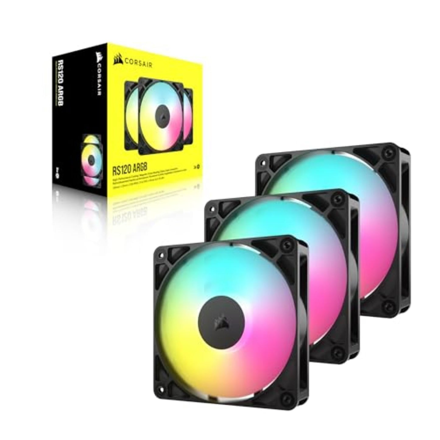 CORSAIR RS120 ARGB 120mm PWM Fan - Daisy Chain Connection - Low Noise - Magnetic Dome Bearing - Three Pack - Black - CO-9050181-WW
