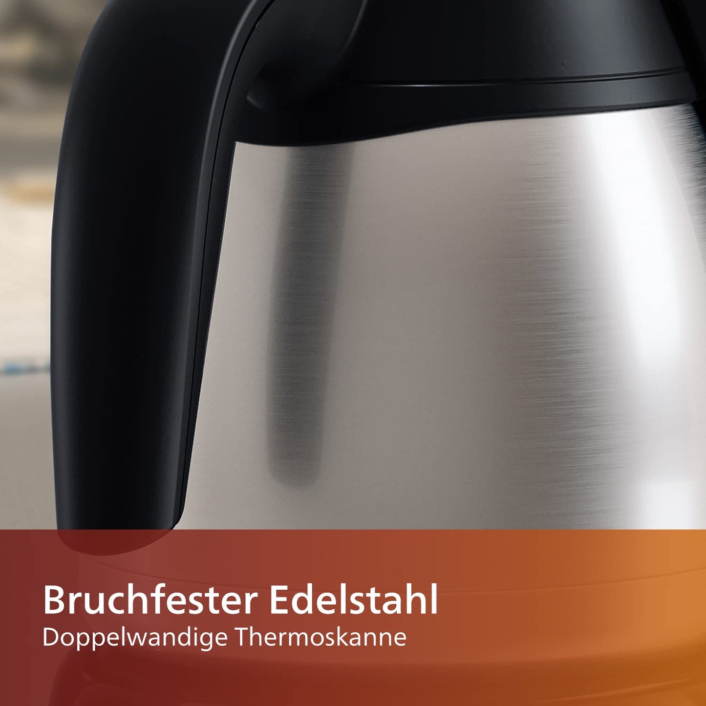 Philips Café Gaia Filter Coffee Machine - Stainless Steel Thermos, Drip Stop, Intense Aroma, Auto Shut-Off, 1,300 ml, Black (HD7546/20)