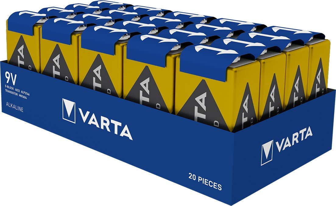 Varta batteries 9V block batteries, 20 pieces, power on demand, alkaline, storage pack, smart, flexible, powerful, suitable for smoke detectors, fire and fire alarms - 402