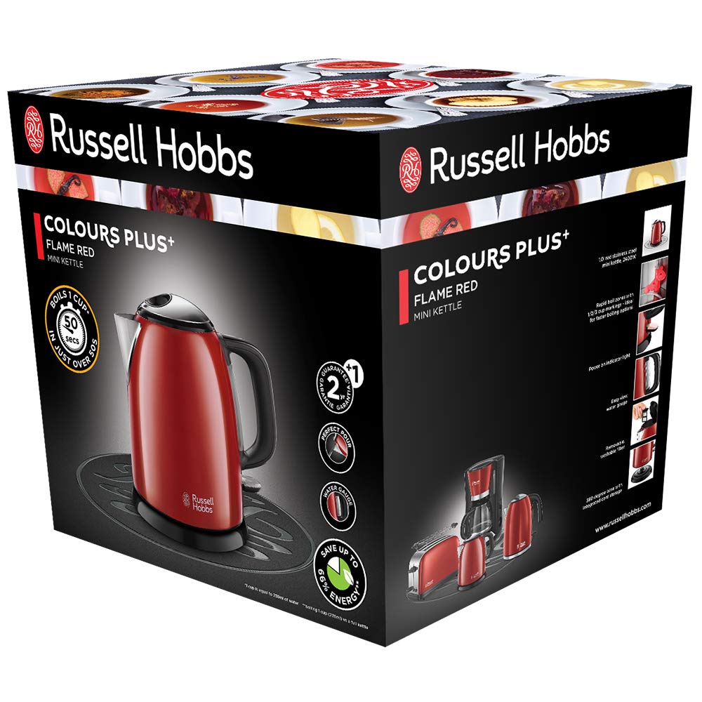 Russell Hobbs Colours+ Kettle, Stainless Steel Red, 1 l, 2400 Watt - 24991-70