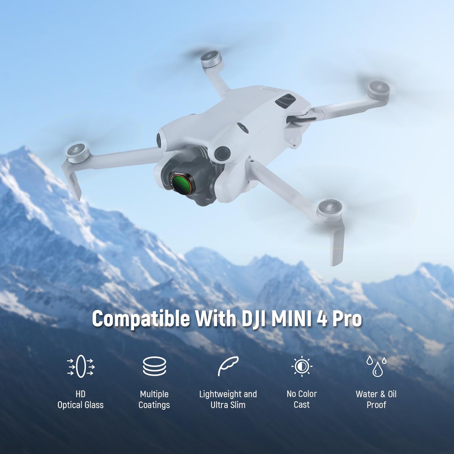 NEEWER Variable ND filter set, compatible with DJI Mini 4 Pro, ND2-32 (1-5 Stop) + ND64-512 (6-9 Stop), gray filter, multi-coated HD optical glass, drone camera lens accessories, aerial photography - FL-C10