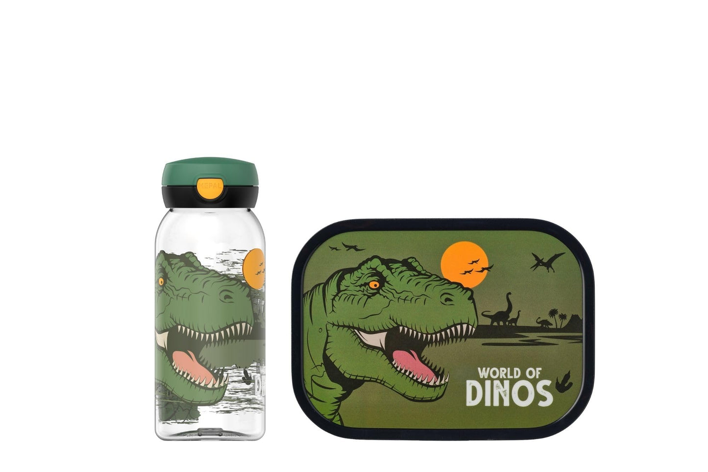 Mepal - Campus break set - Set for children with drinking bottle with hinged lid & lunch box - Lunch set for school or on the go - Dishwasher safe - 600 + 750 ml - Dino - 107485165381