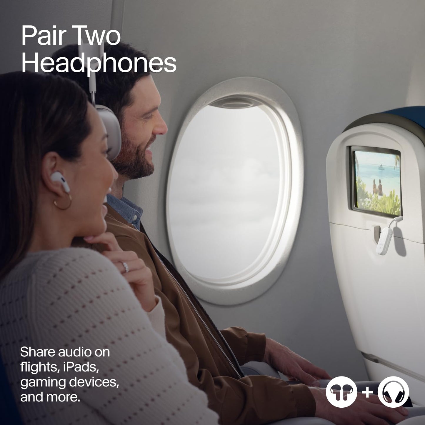 Twelve South AirFly Pro 2 Deluxe | Wireless transmitter/receiver with audio sharing for up to 2 AirPods/wireless headphones - airplane, gym, car - TS-2510