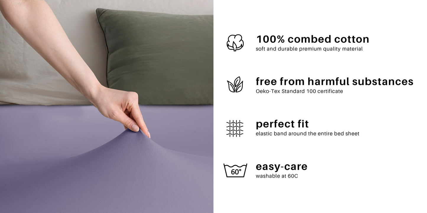 DecoKing fitted sheet 200x220 220x240 cm 100% combed cotton lavender purple fitted sheets jersey box spring bed Amber 200 x 220 220 x 240