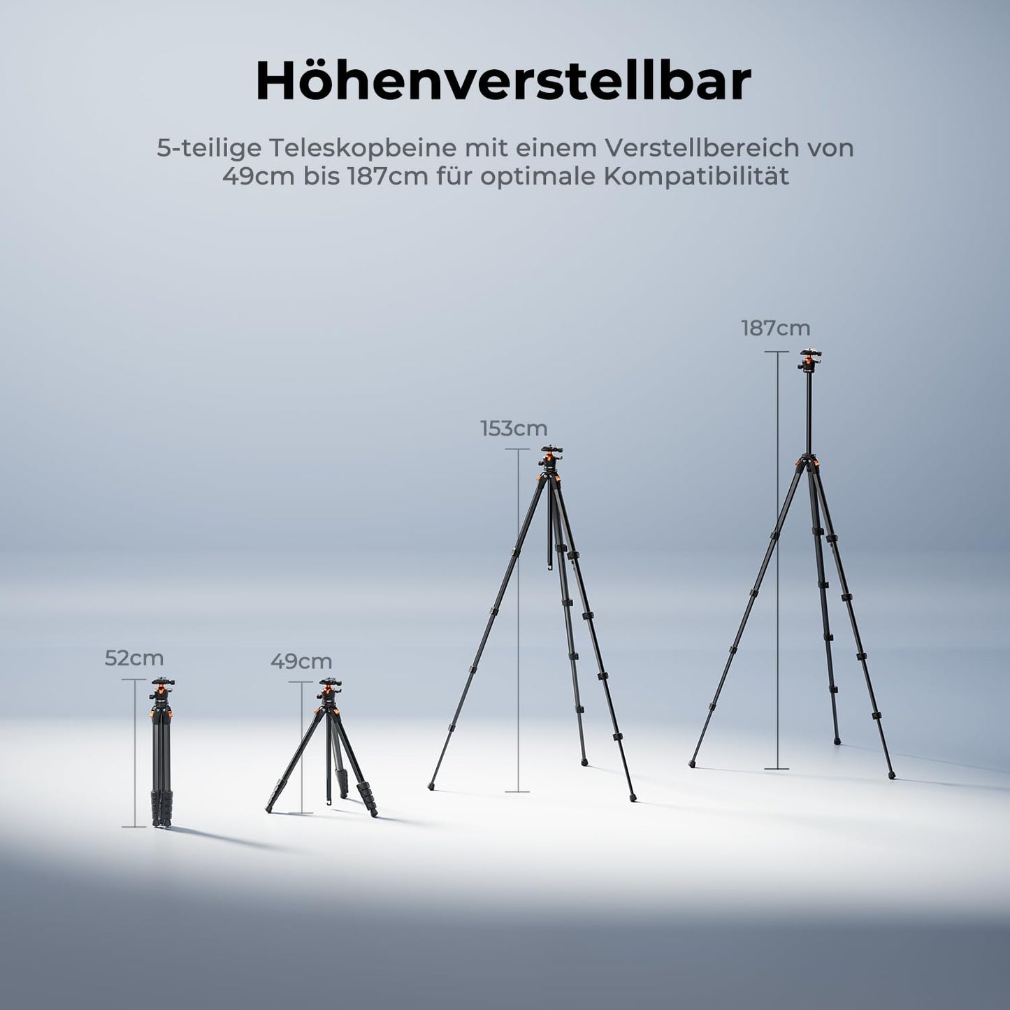 K&F CONCEPT Black Camera Tripod Mobile Phone Tripod, 187cm Camera Tripod, Tripod for Smartphone with Mobile Phone Tablet Holder, Aluminum Travel Tripod A305A1+BH-40 - A305A3+BH-40