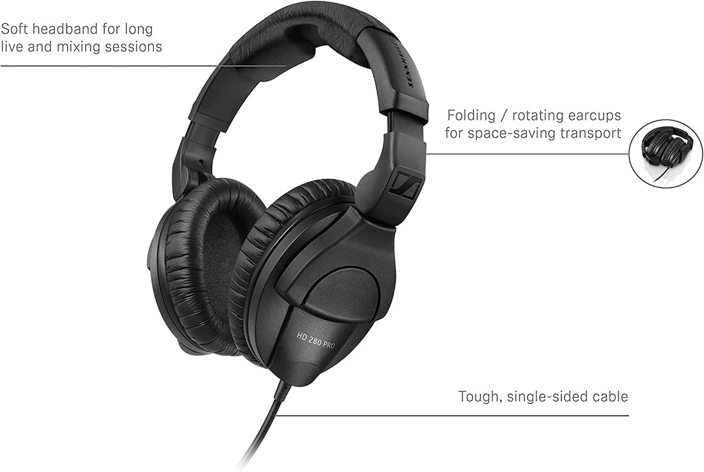 Sennheiser HD 280 PRO Closed Over-Ear DJ & Monitoring Headphones