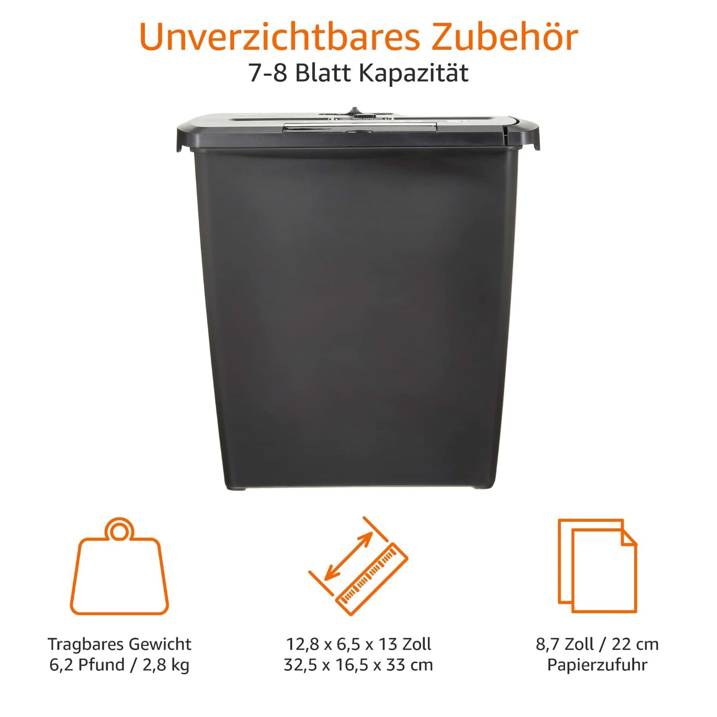 Amazon Basics Strip Cut Paper Shredder, 7-8 Sheets, for A4 Documents and Credit Cards, 12L Bin, Black - PBH-55473
