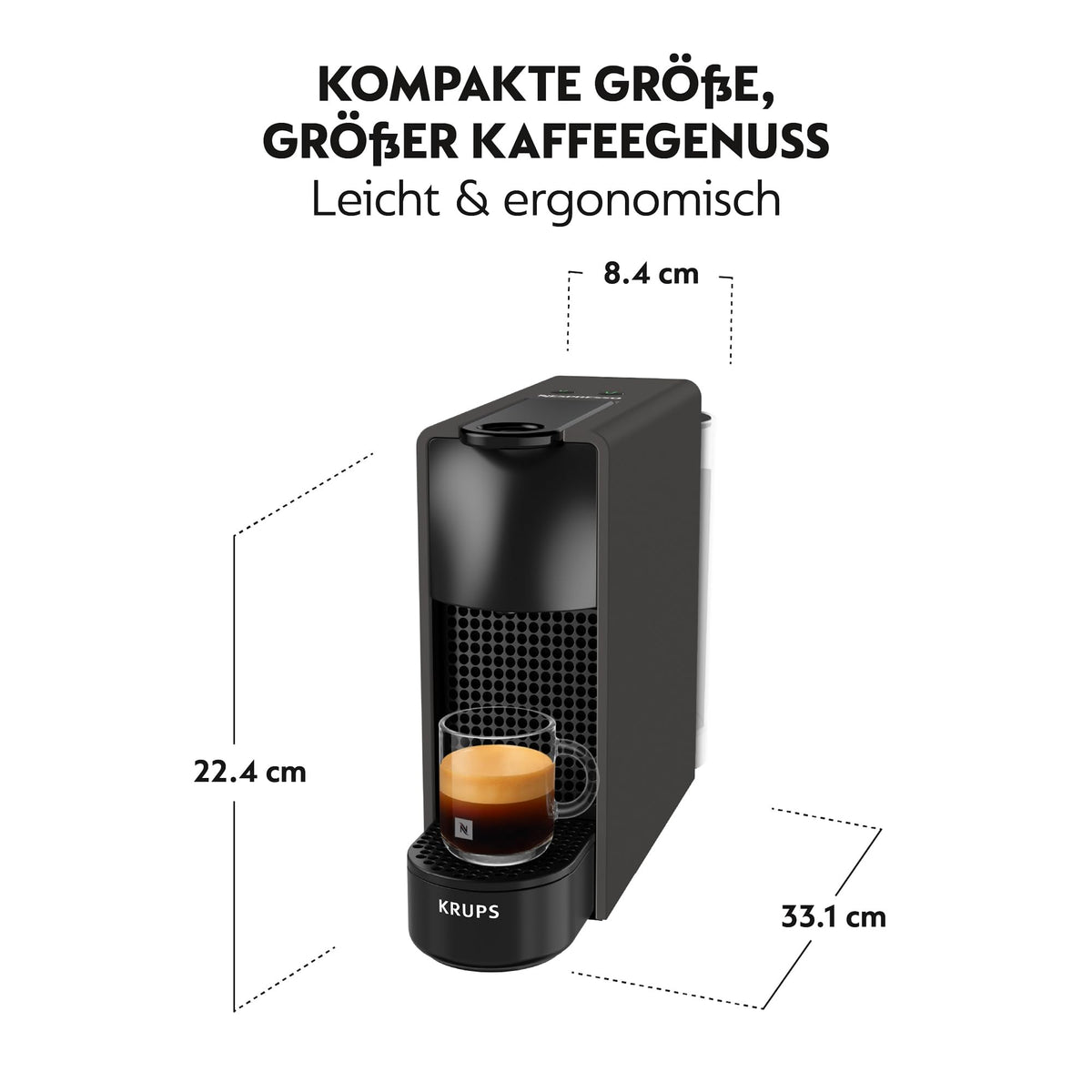 NESPRESSO KRUPS Essenza Mini Black Matte Original Capsule Machine XN110N - XN110NF0