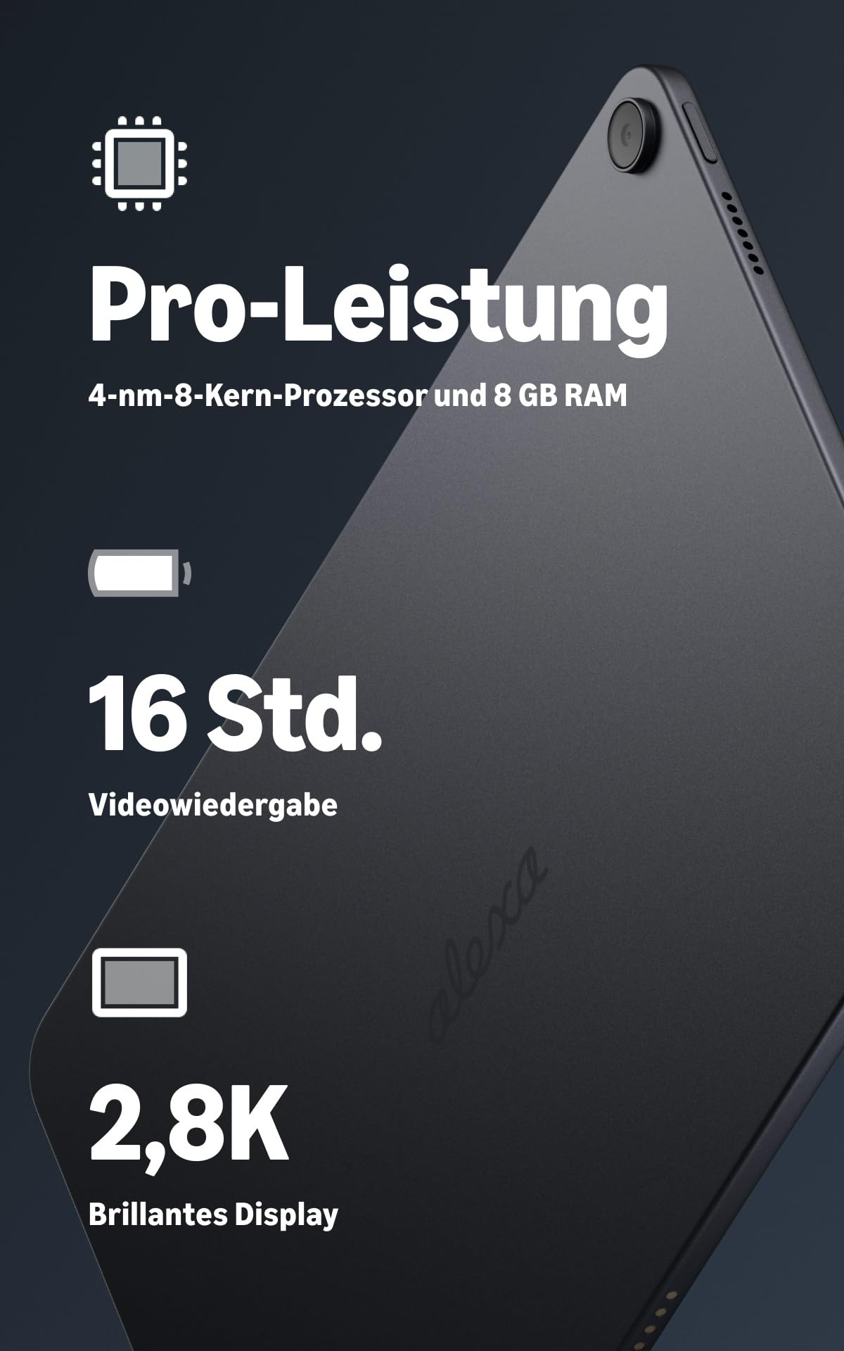 Noul tablet Amazon Alexa 12 Pro, 8 GB RAM, 128 GB, display strălucitor de 12 inch cu 2,8K, baterie pentru întreaga zi, cu Google Play, dezvoltat pentru Alexa+, culoare grafit. - SP24NE