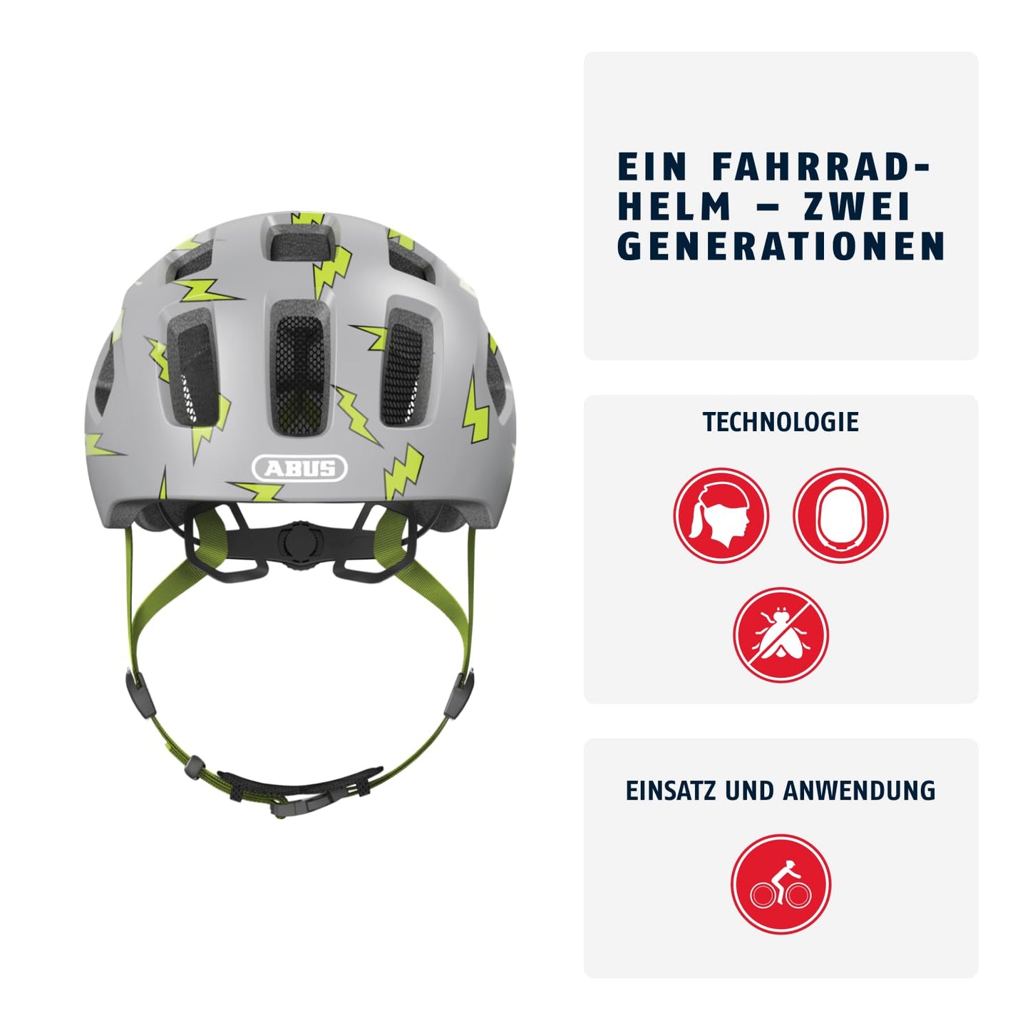 ABUS Youn-I 2.0 bicycle helmet - with light for children, teenagers and young adults - for girls and boys - gray with lightning pattern, size S - 63812